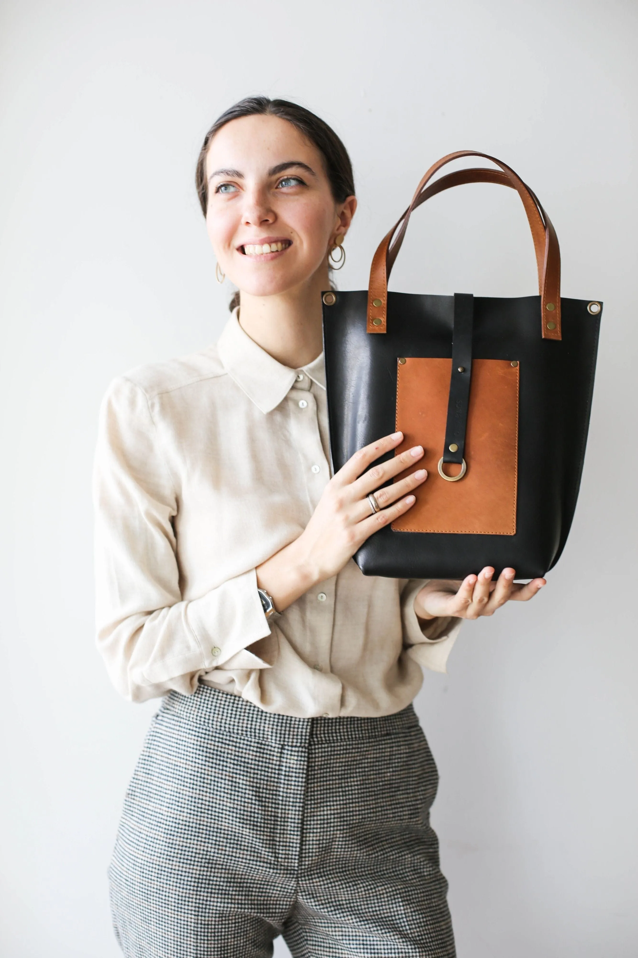 Black w/Brown Leather Tote