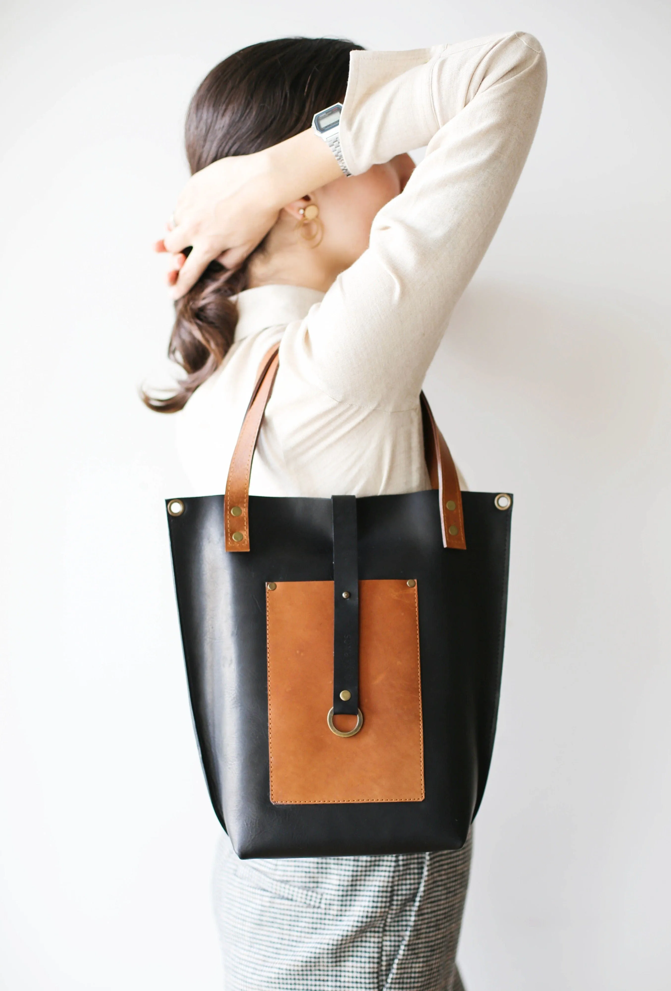 Black w/Brown Leather Tote