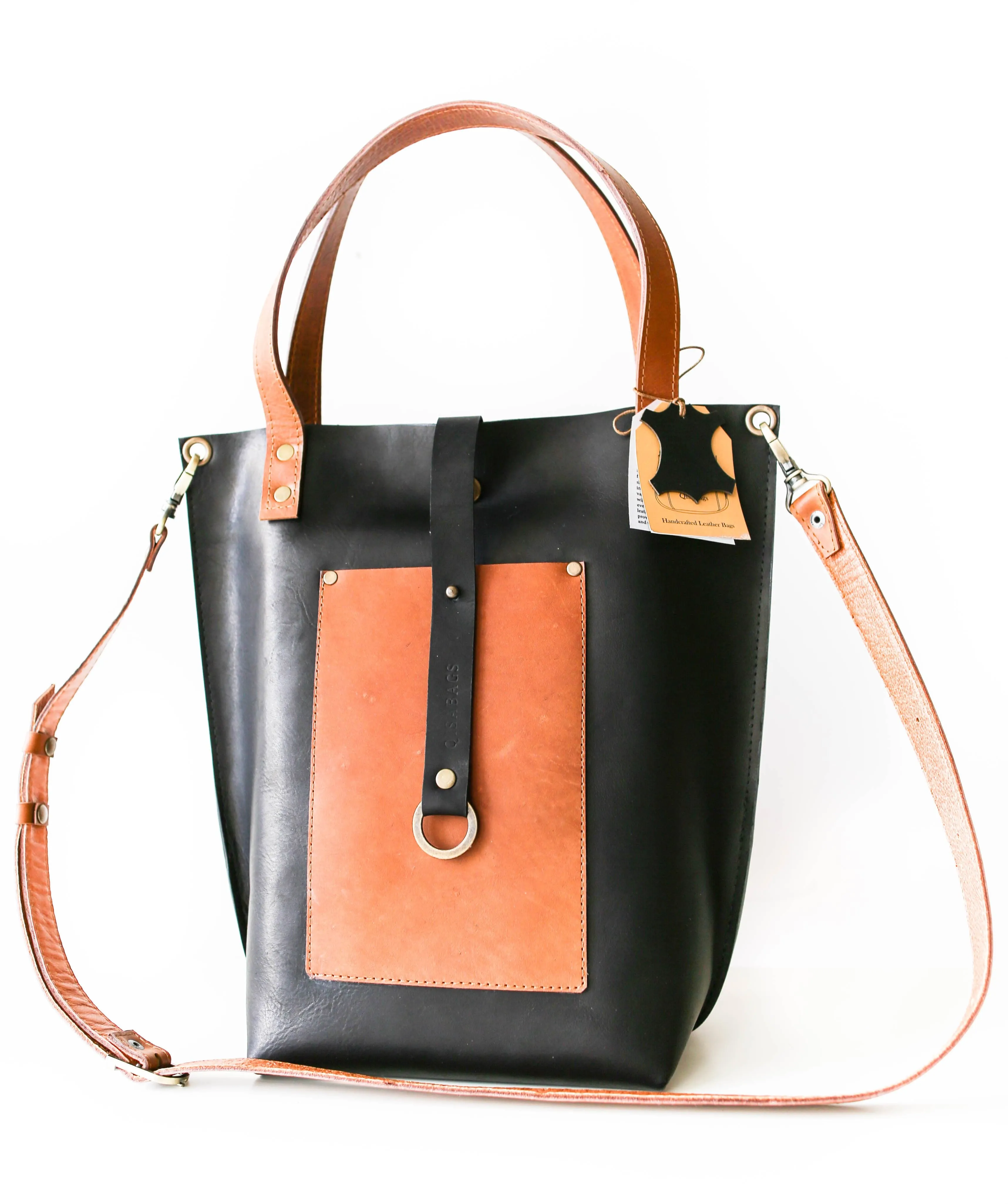 Black w/Brown Leather Tote