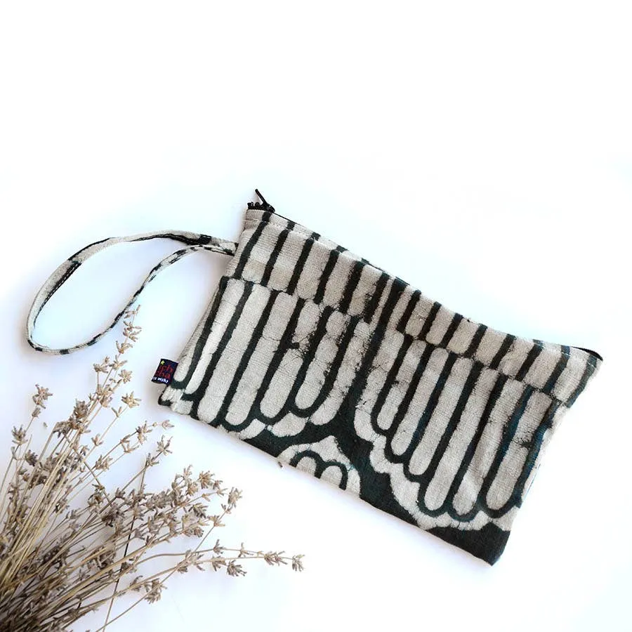 Block Print Black Hand Clutch Small Bag - Silo