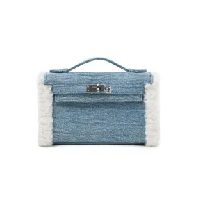 Blue Lambswool Top Handle Bag