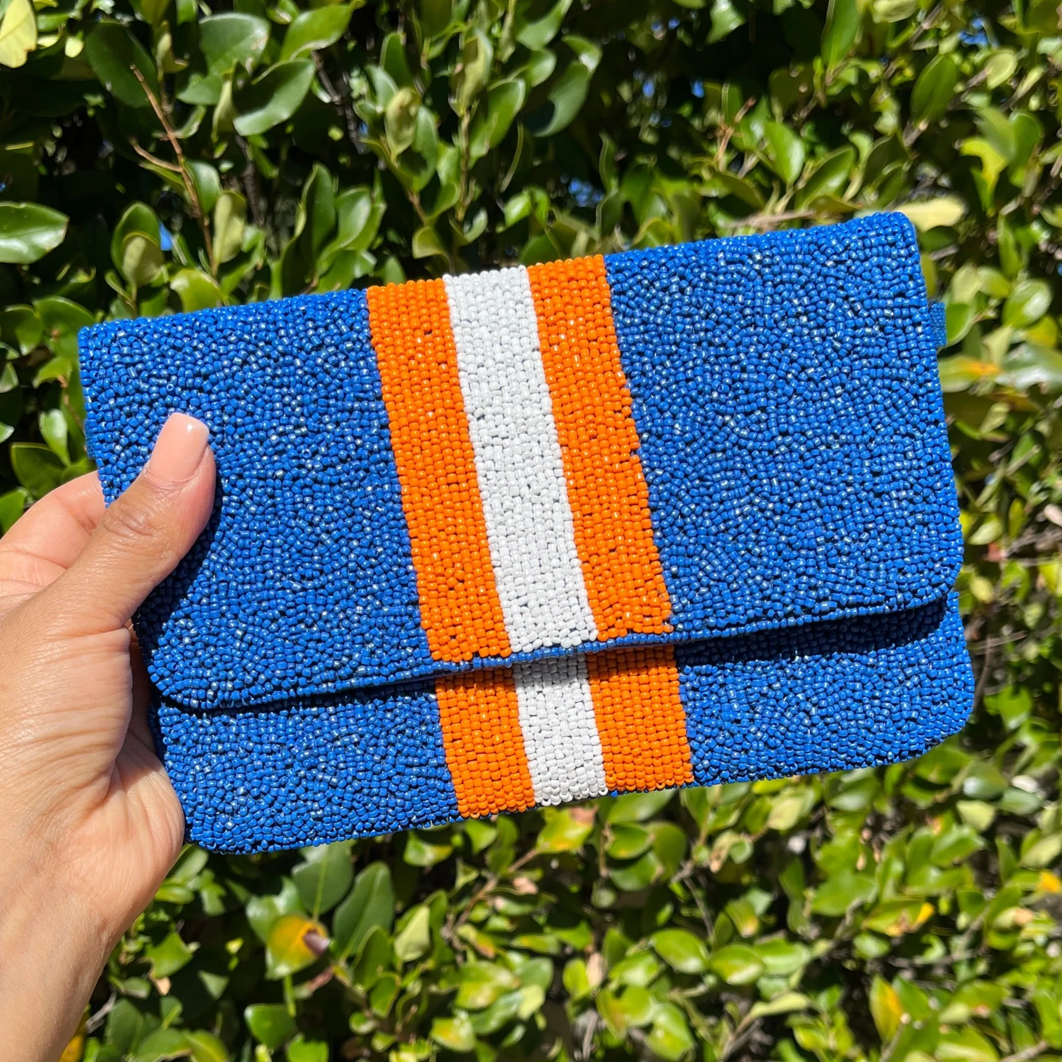 Blue Orange Beaded Clutch Purse