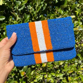 Blue Orange Beaded Clutch Purse