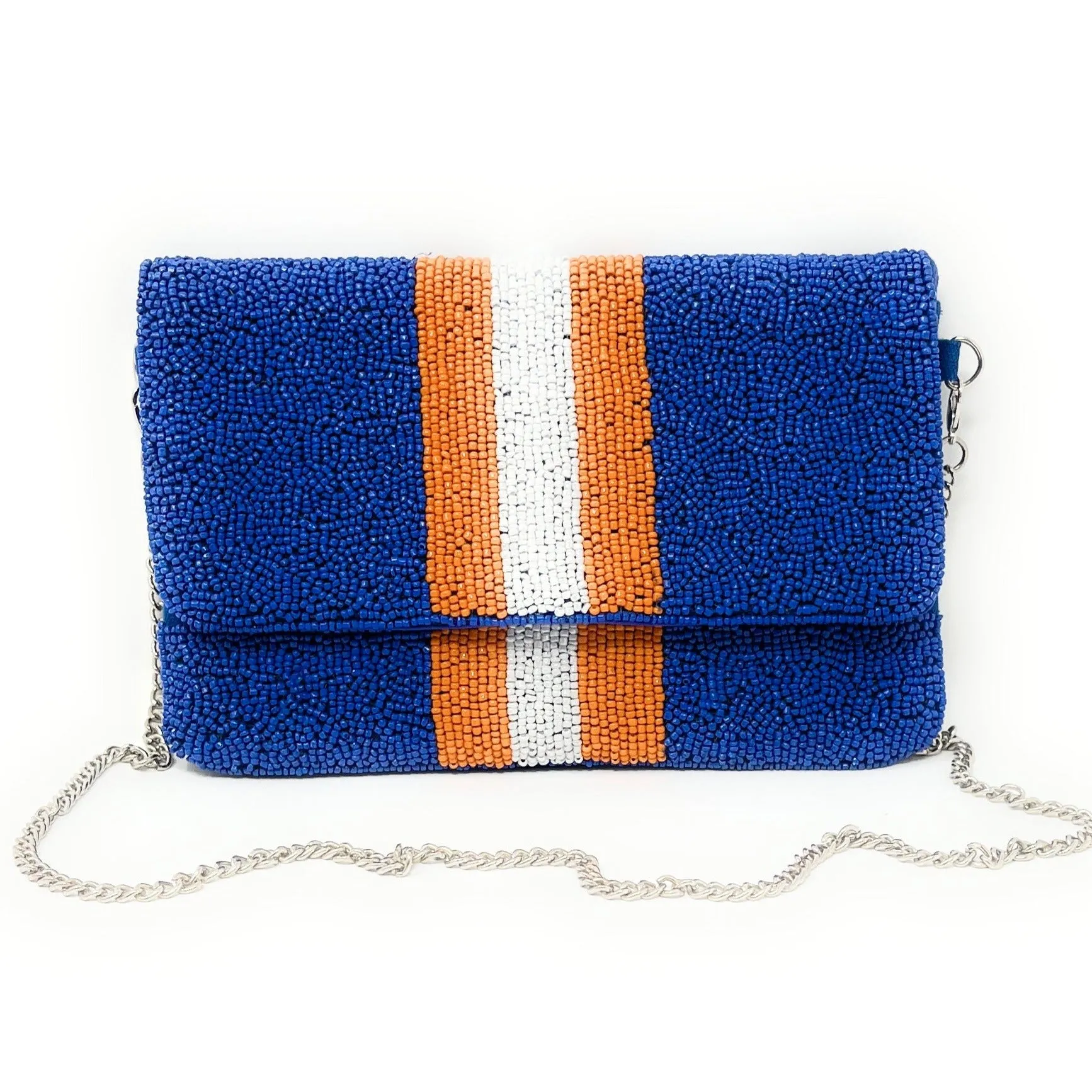 Blue Orange Beaded Clutch Purse