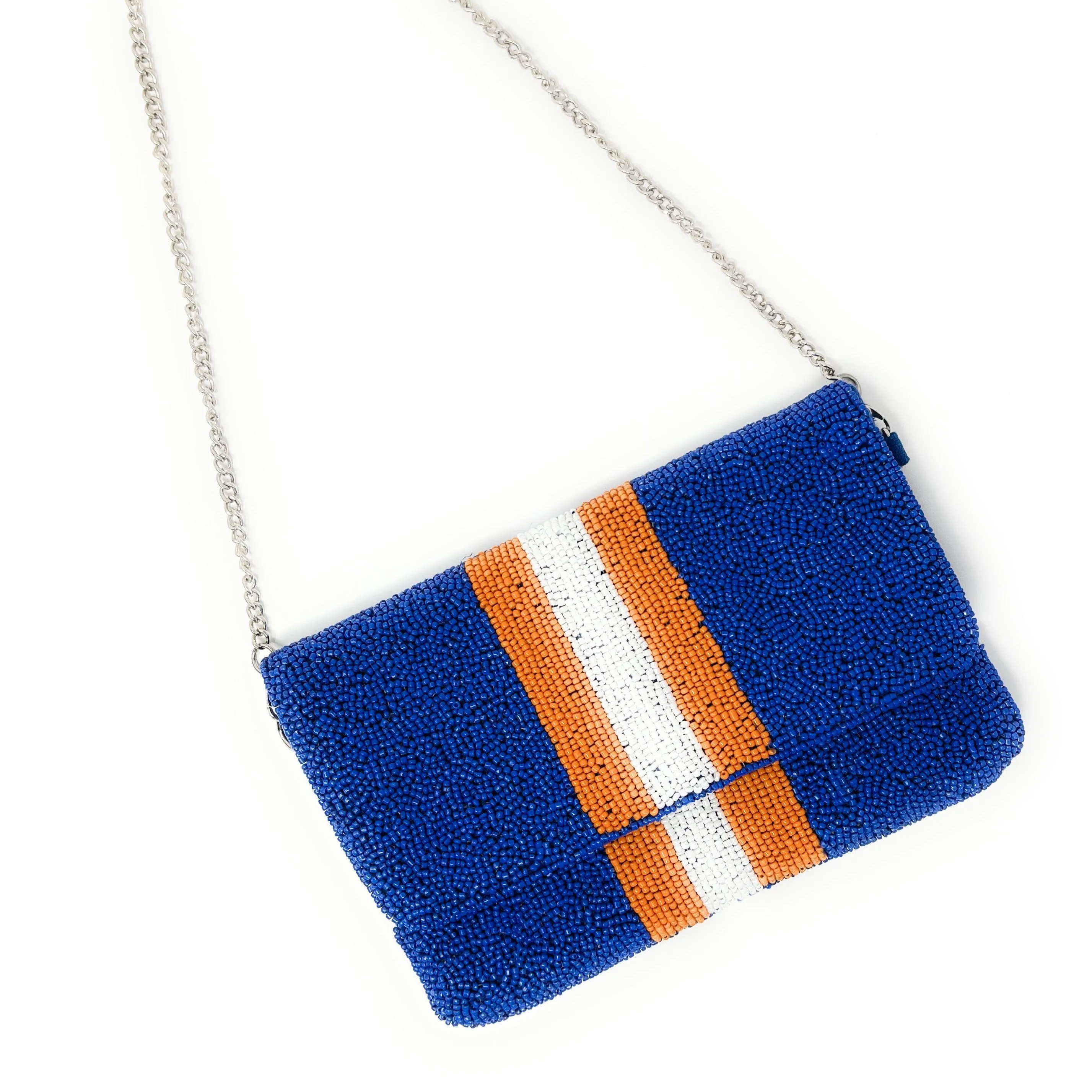 Blue Orange Beaded Clutch Purse