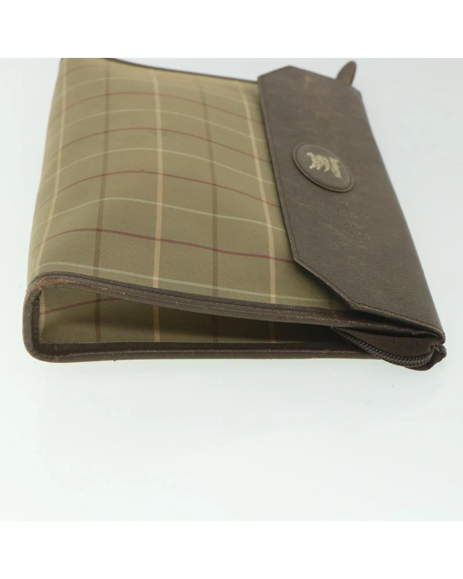 Brown Nylon Clutch Bag with Nova Check Pattern