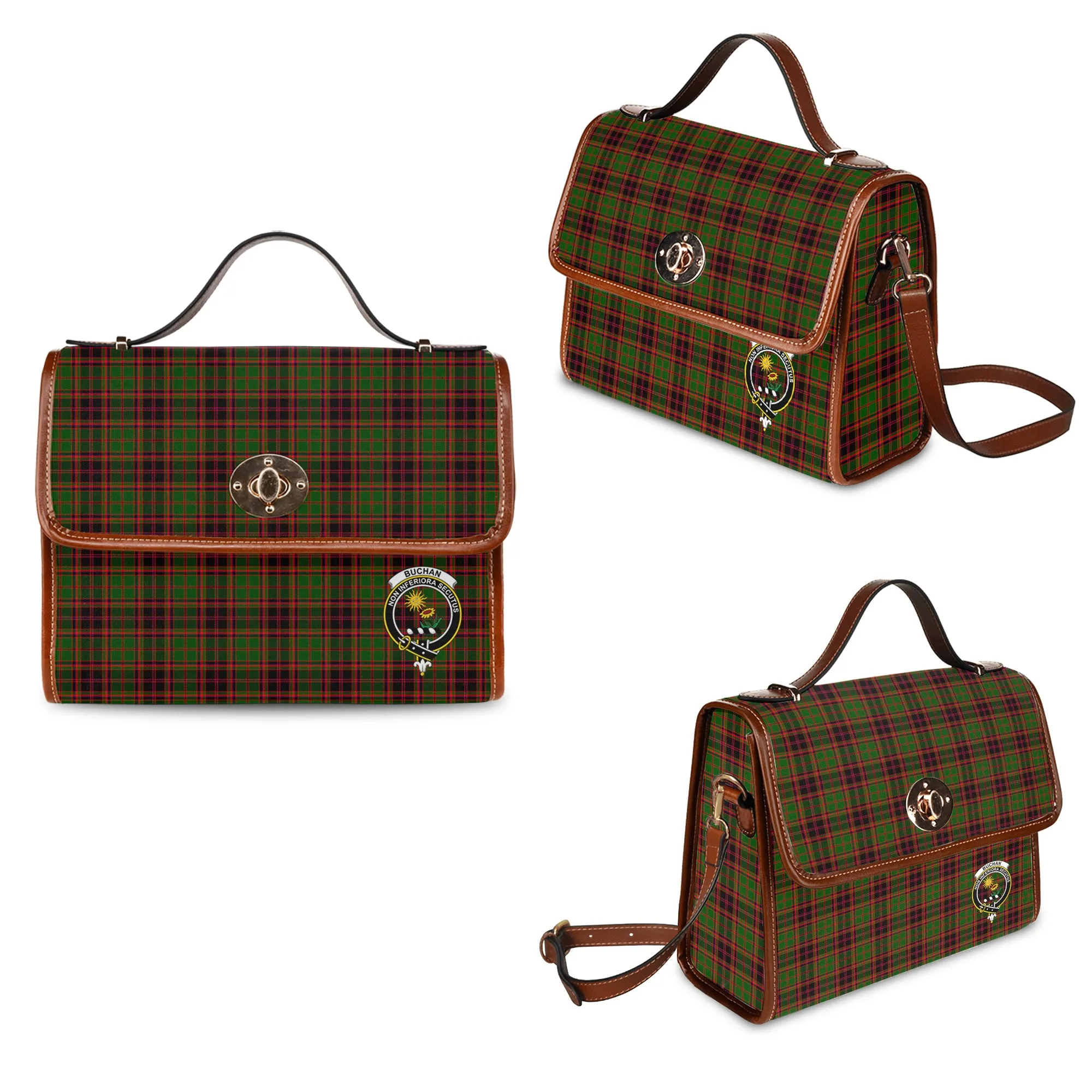 Buchan Tartan Waterproof Canvas Bag with Family Crest