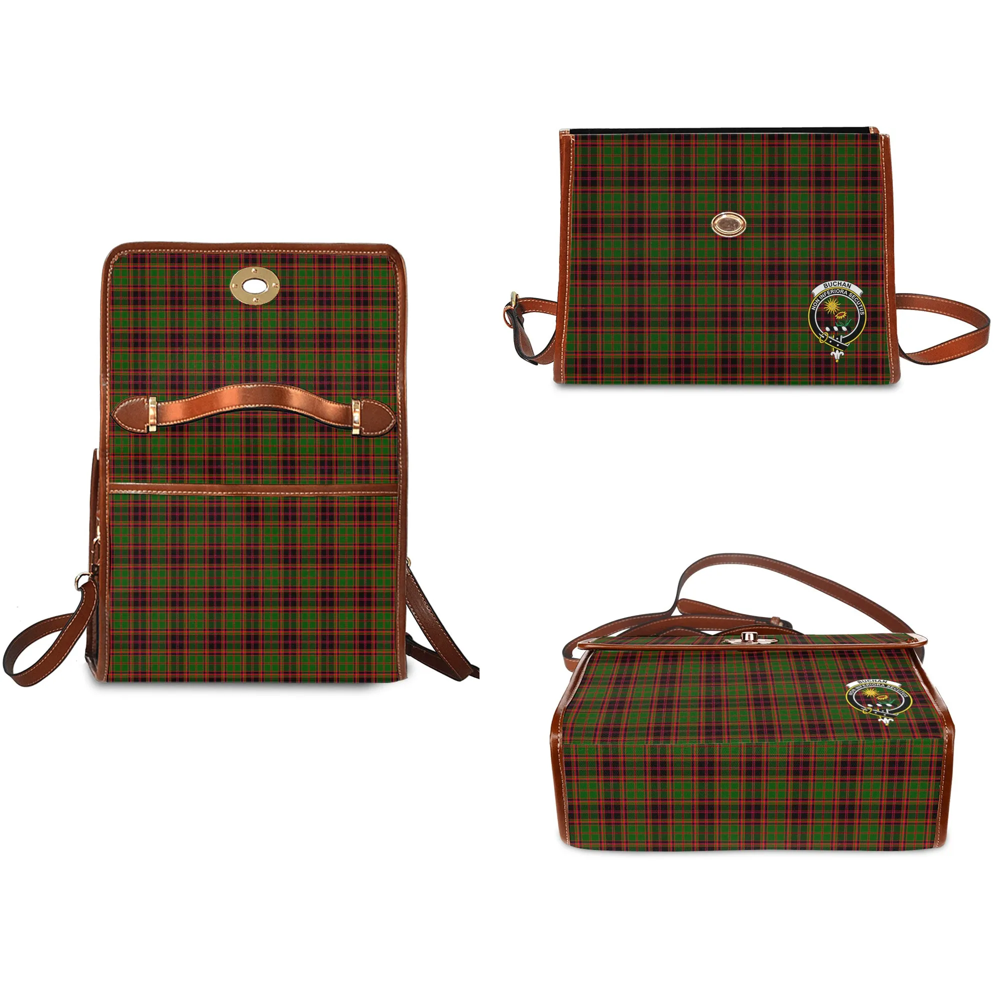 Buchan Tartan Waterproof Canvas Bag with Family Crest