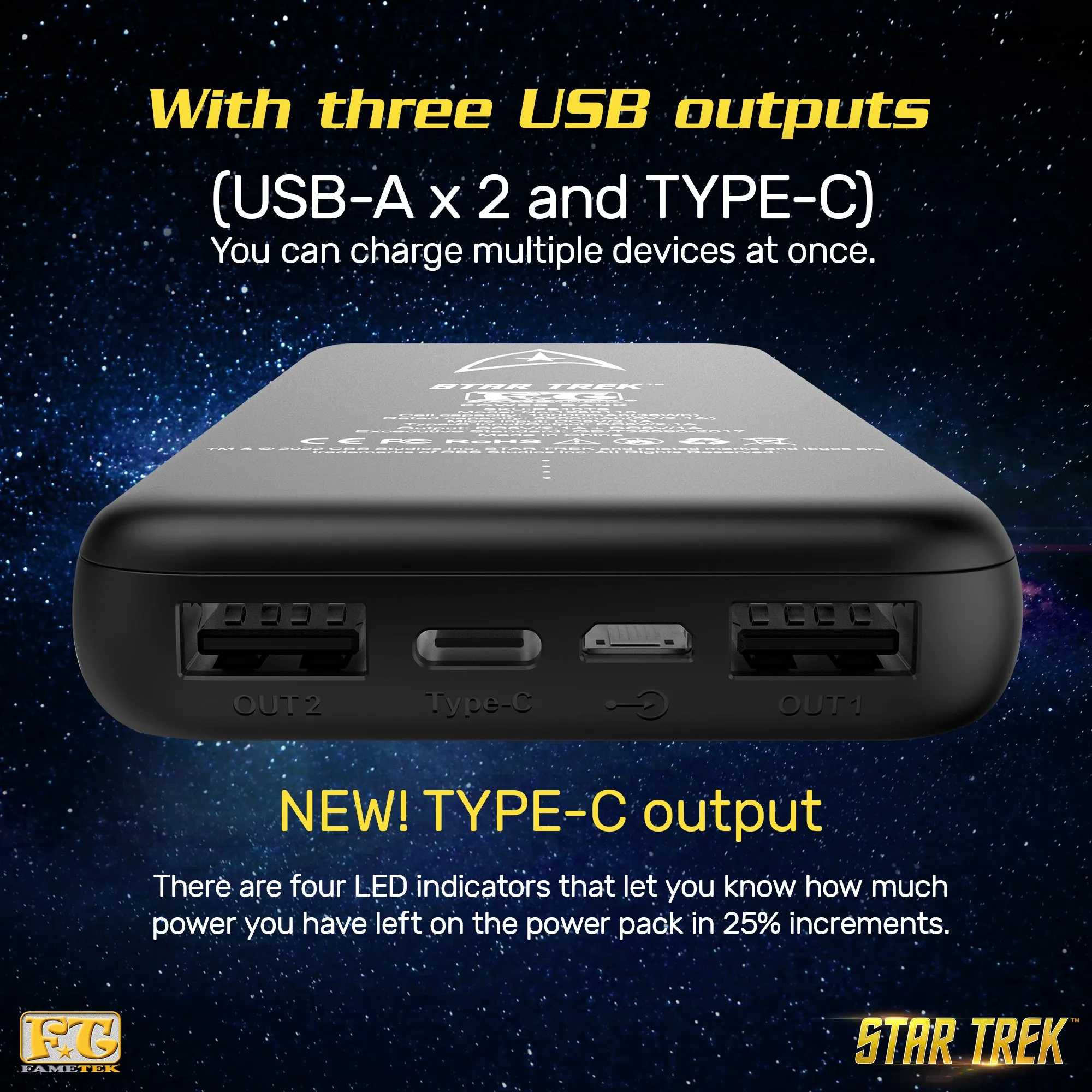 BUNDLE - Star Trek TNG Bluetooth ComBadge, with TOS Command 10,000 mAh Powerbank