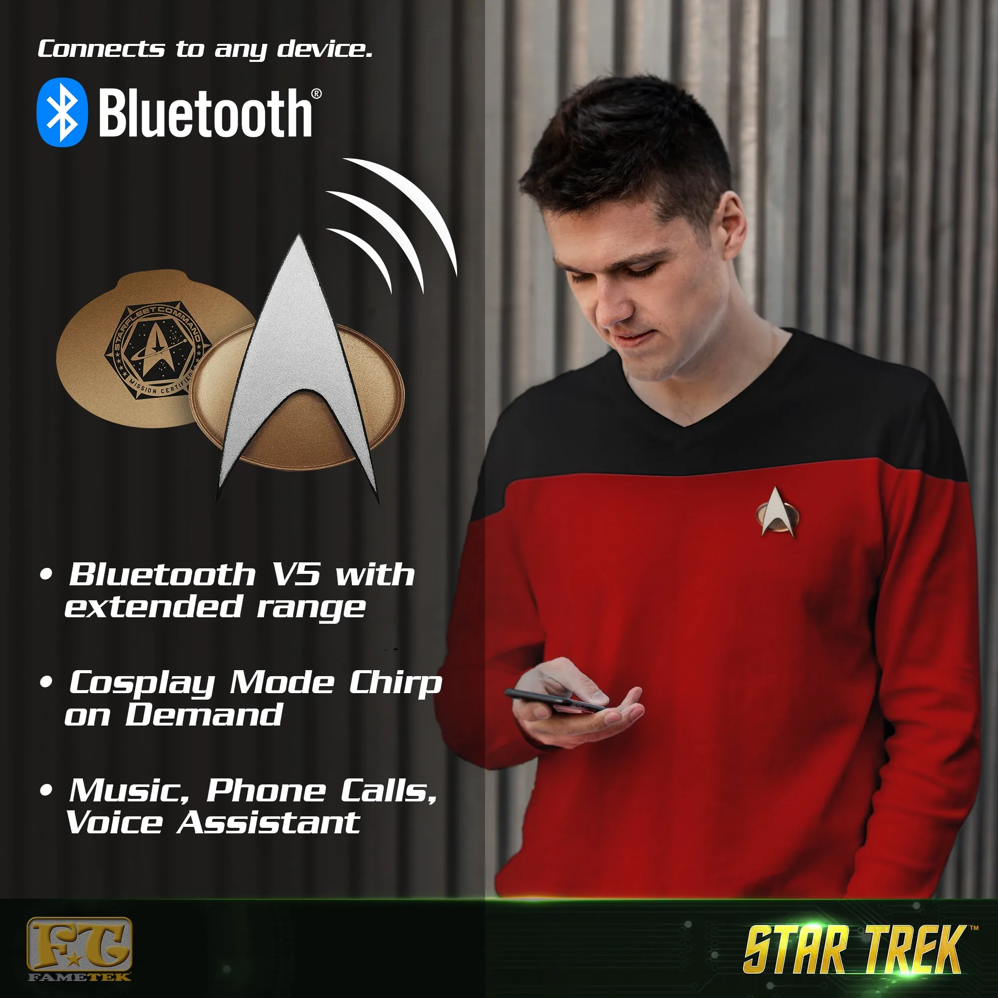 BUNDLE - Star Trek TNG Bluetooth ComBadge, with TOS Command 10,000 mAh Powerbank