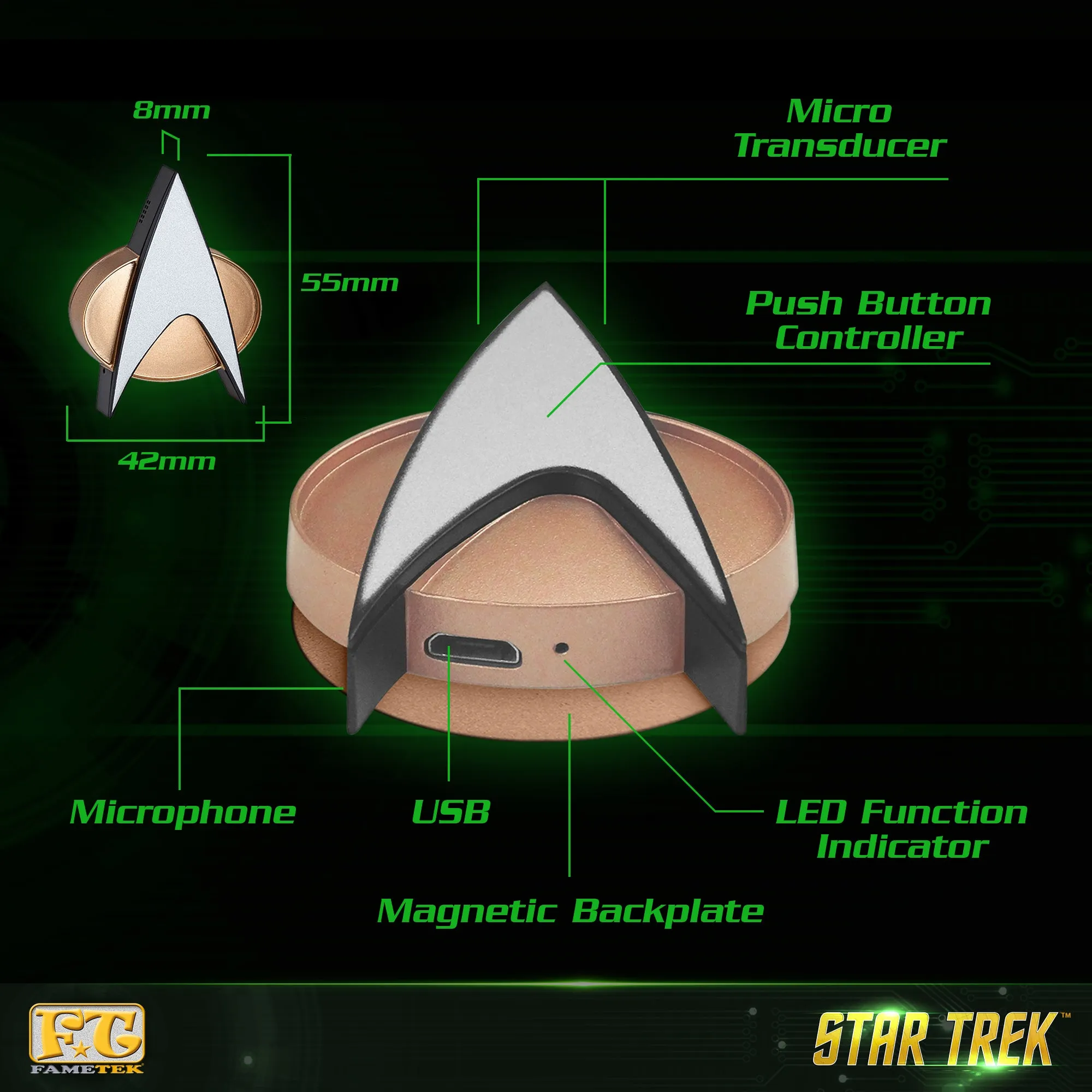 BUNDLE - Star Trek TNG Bluetooth ComBadge, with TOS Command 10,000 mAh Powerbank