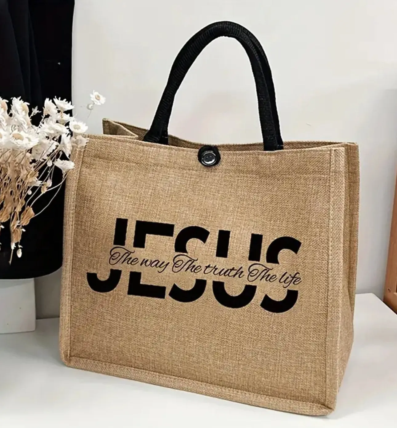 Burlap Style Inspirational Tote Bag