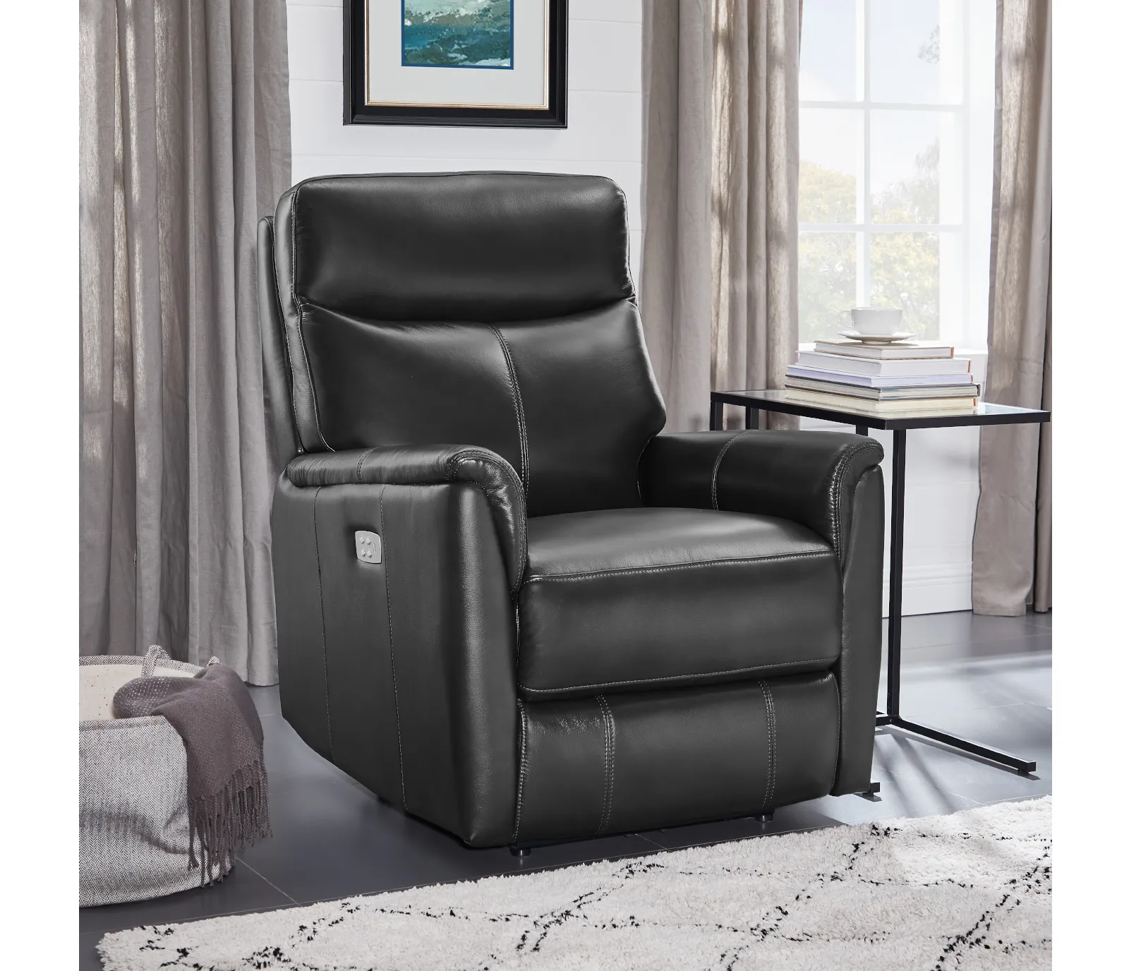 Carson Chair - Power Reclining w/ Power Headrest - Black Leather