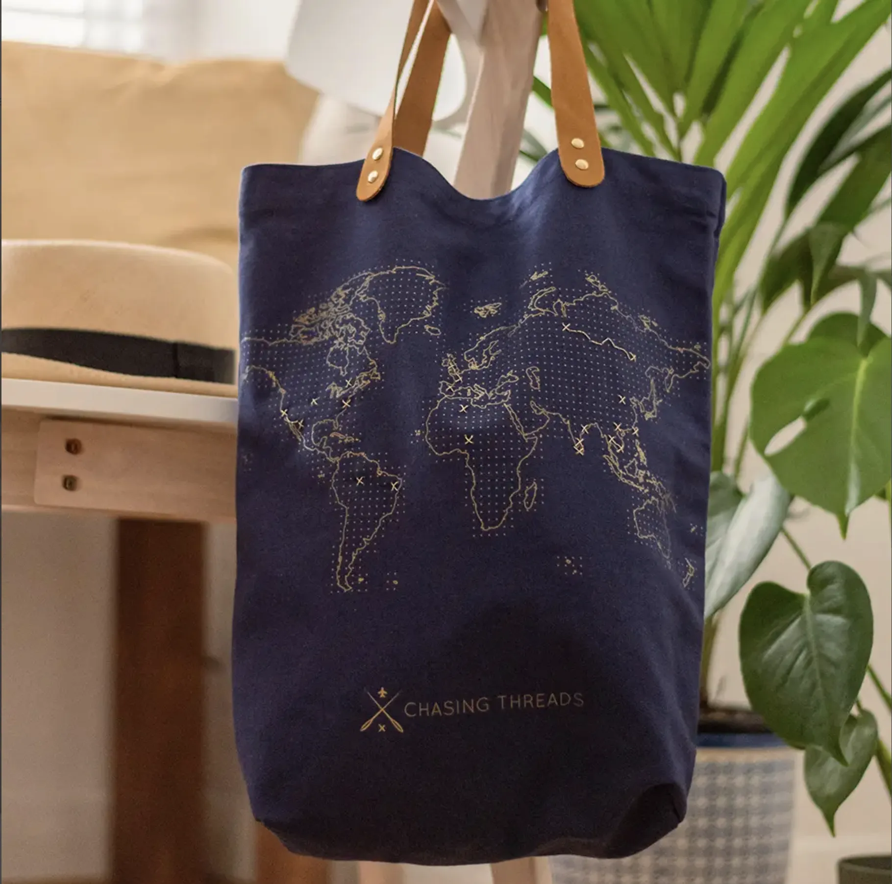 Chasing Threads : Stitch Where You've Been Tote Bag Kit - Navy Cotton