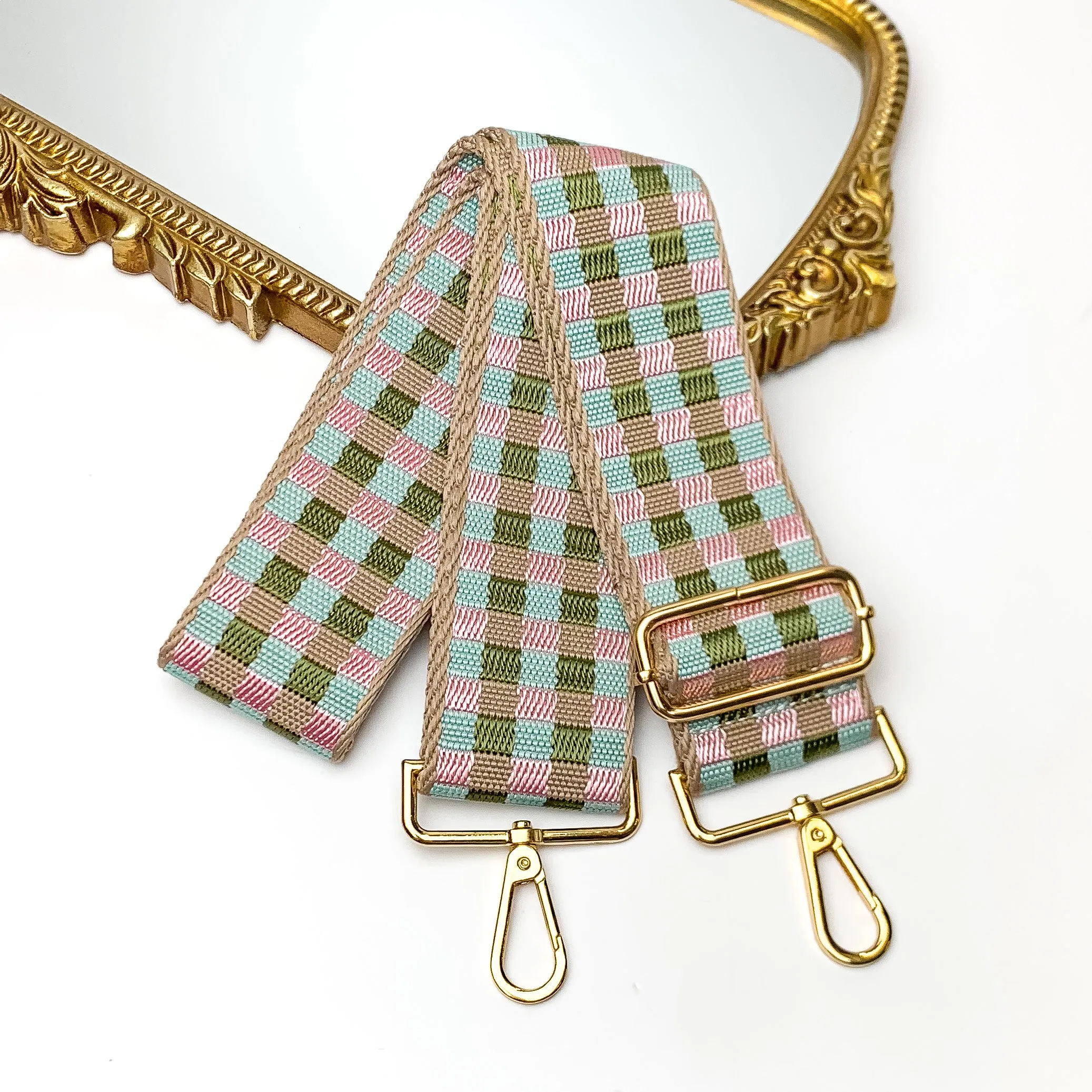 Checkered Adjustable Purse Strap in Neutral Tones