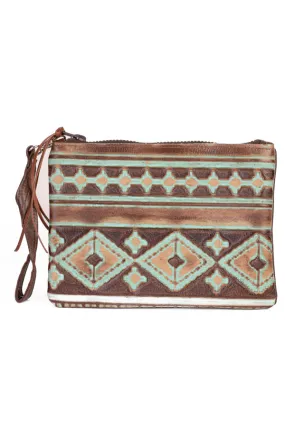 Clutch - Brown Aztec detail Leather #03