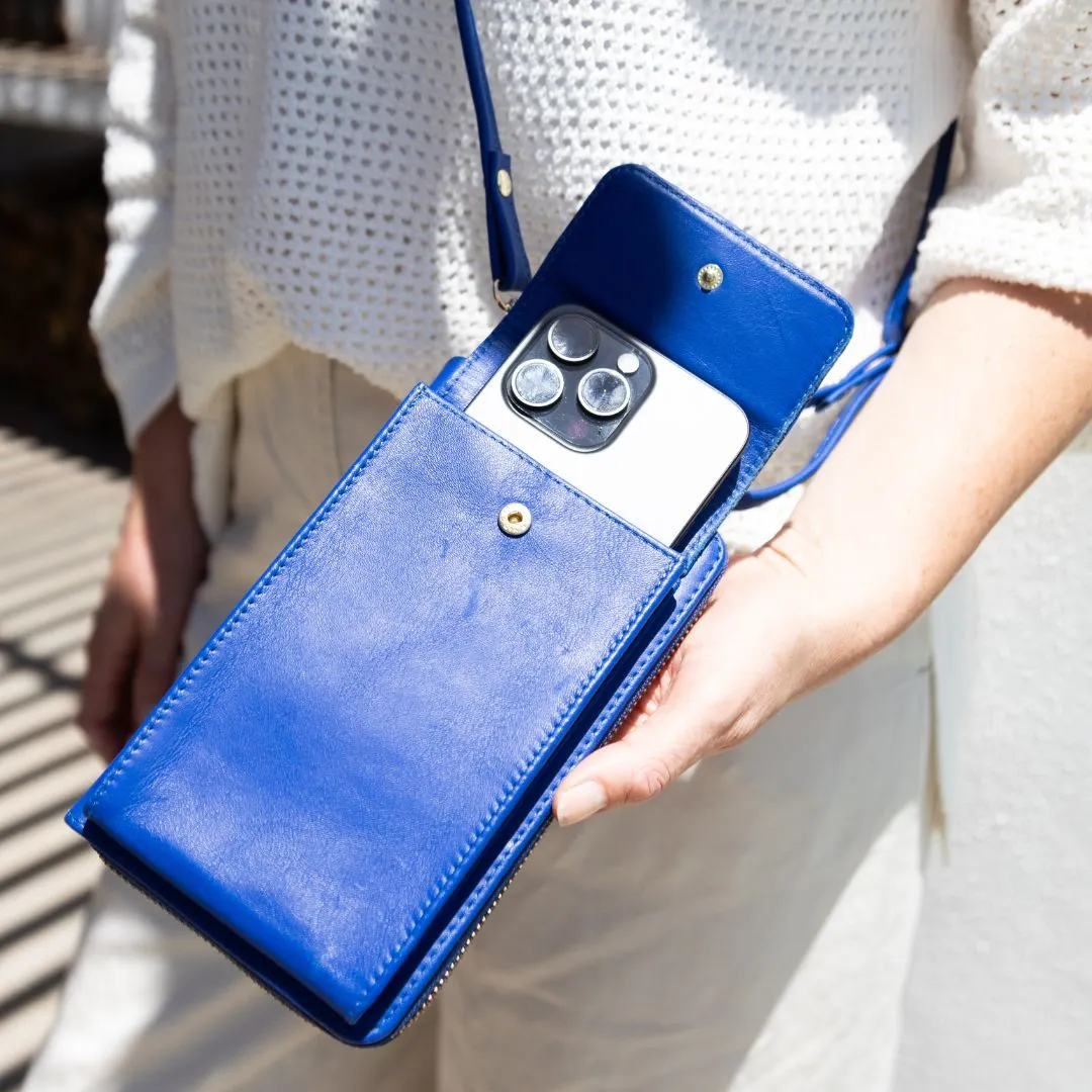 Cobalt Leather Phone Purse Bag (w Gold Fittings)