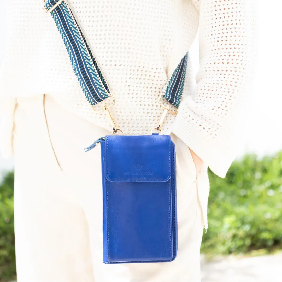 Cobalt Leather Phone Purse Bag (w Gold Fittings)