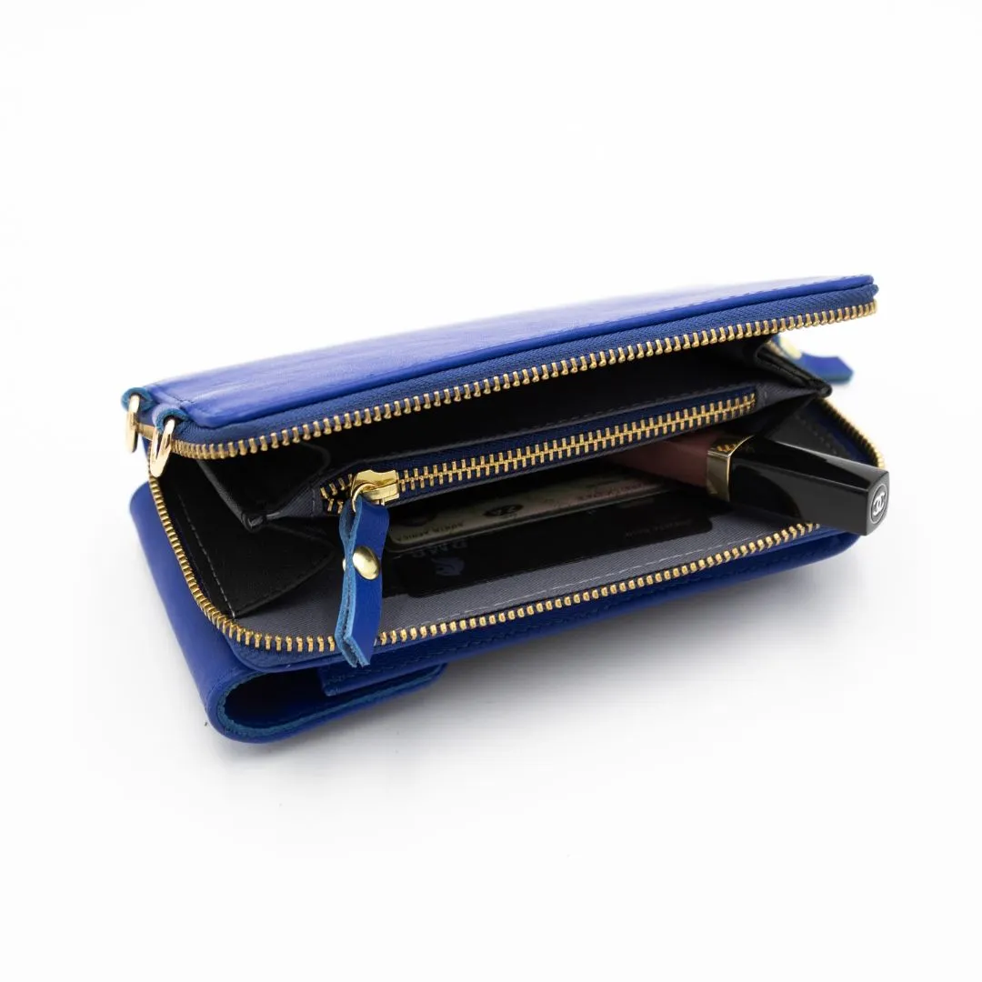 Cobalt Leather Phone Purse Bag (w Gold Fittings)