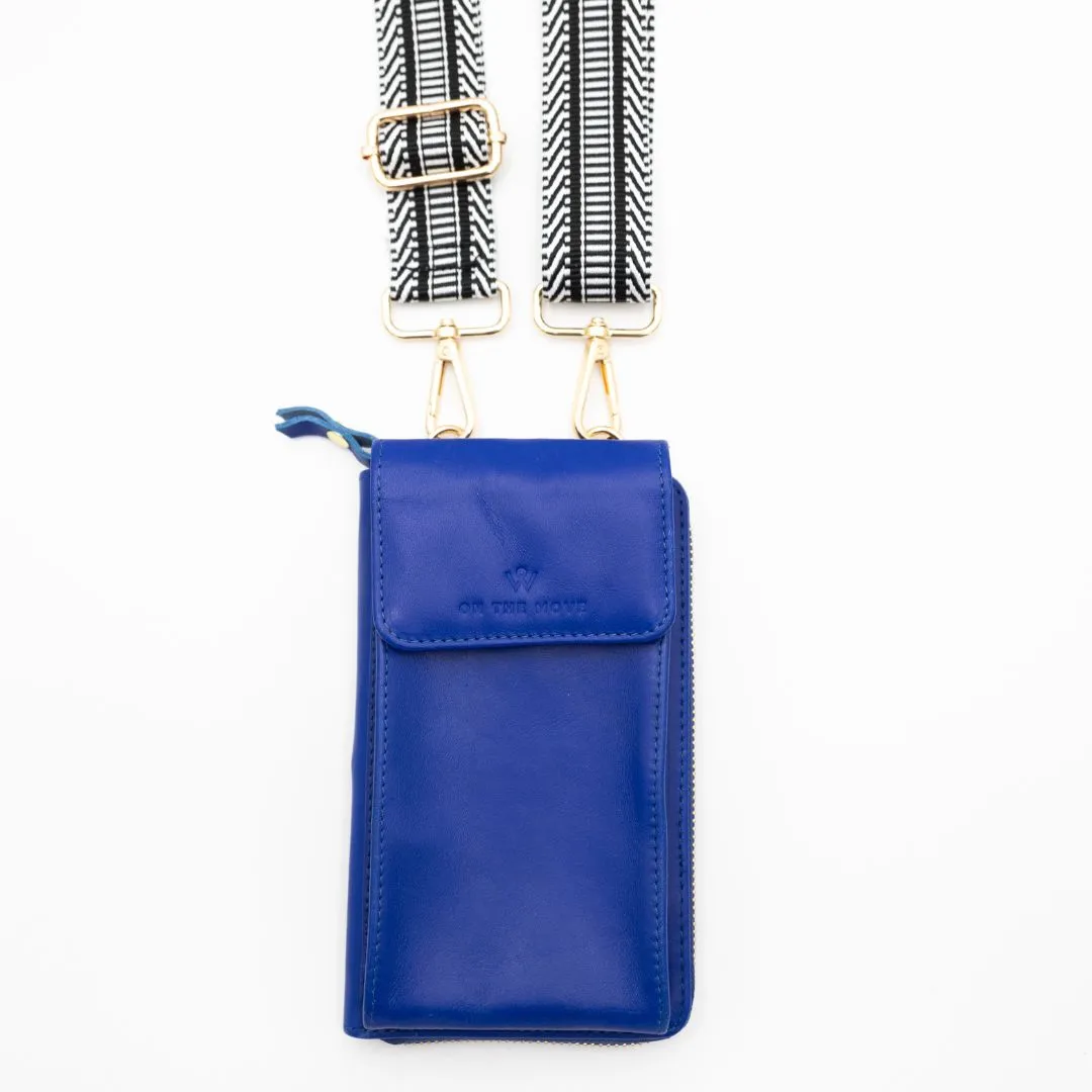 Cobalt Leather Phone Purse Bag (w Gold Fittings)