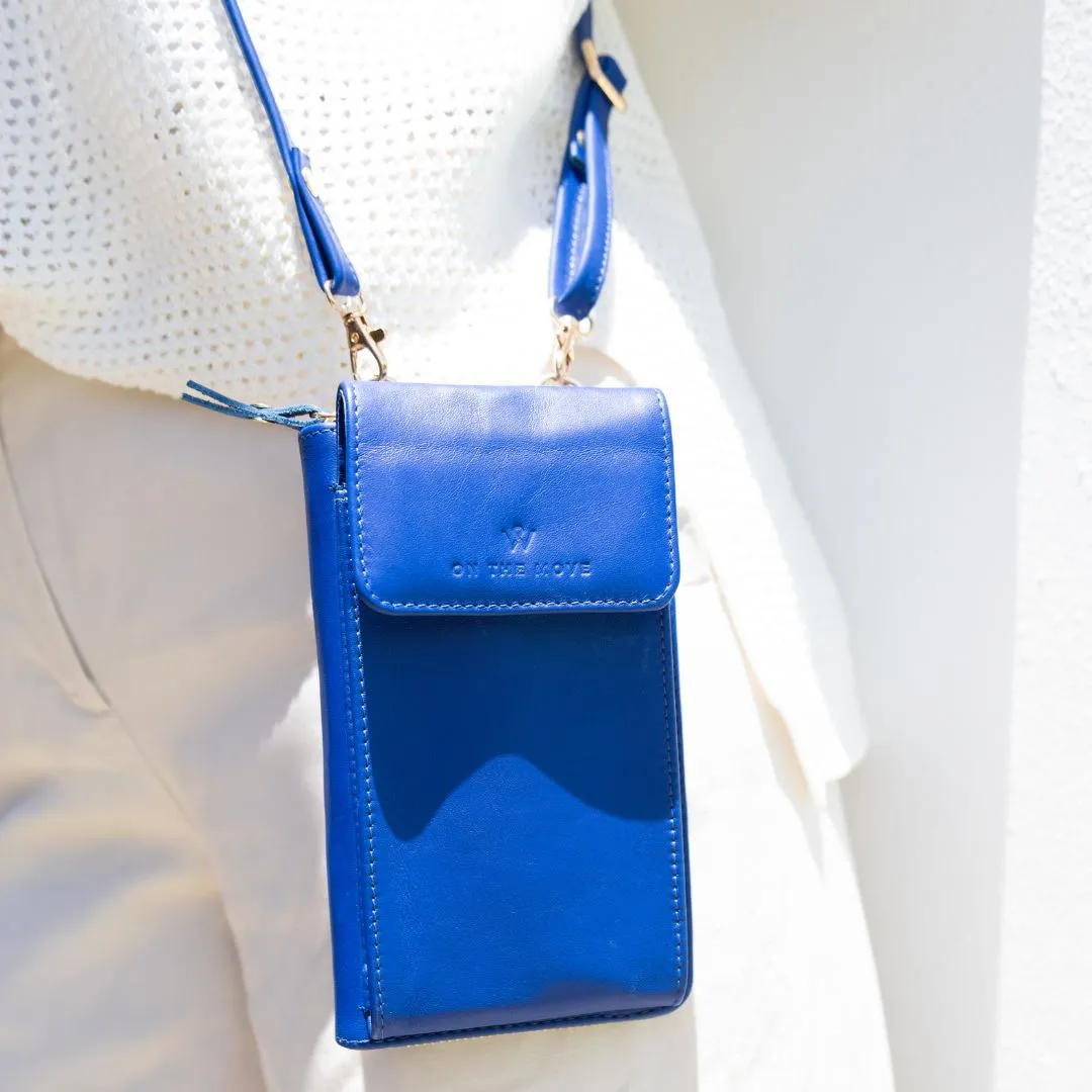 Cobalt Leather Phone Purse Bag (w Gold Fittings)