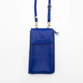 Cobalt Leather Phone Purse Bag (w Gold Fittings)