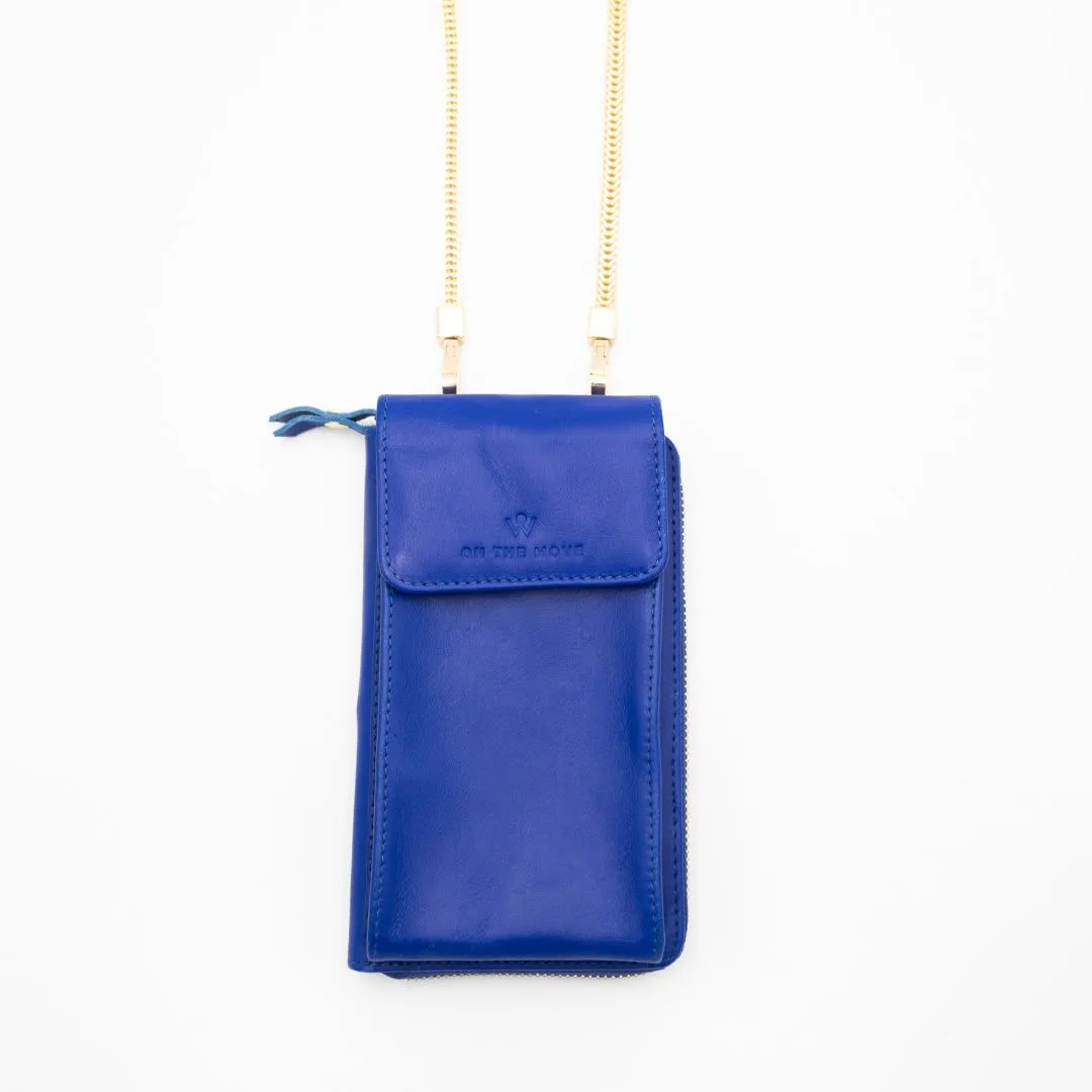 Cobalt Leather Phone Purse Bag (w Gold Fittings)