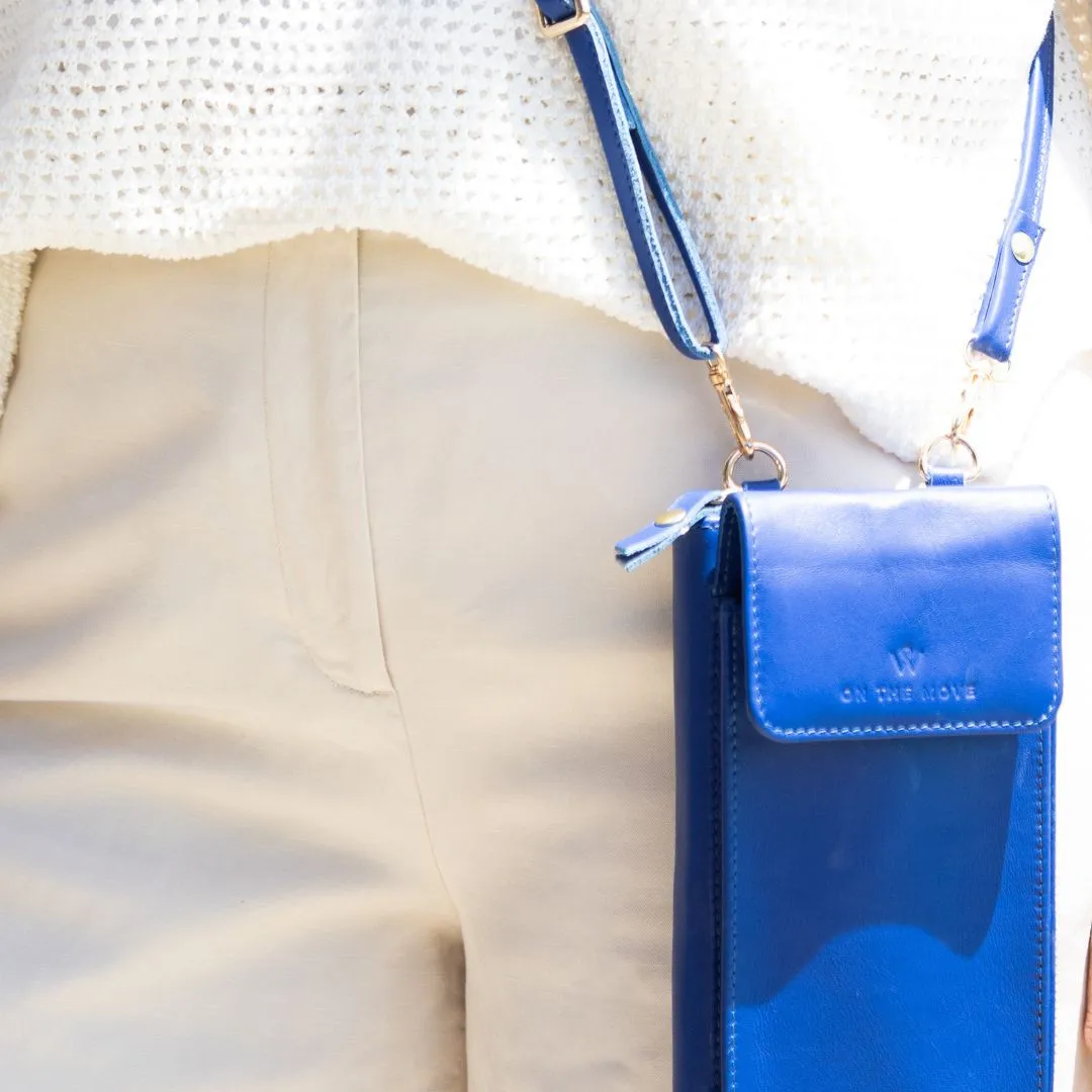 Cobalt Leather Phone Purse Bag (w Gold Fittings)