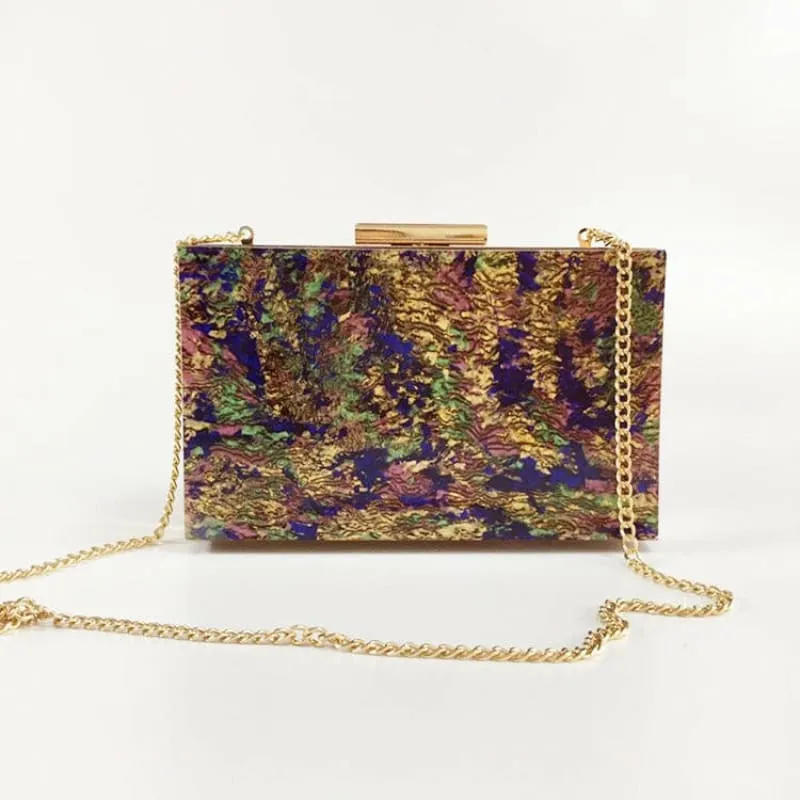 Colorful Womens Pearl Acrylic Dinner Clutch Bag with Gold Clasp