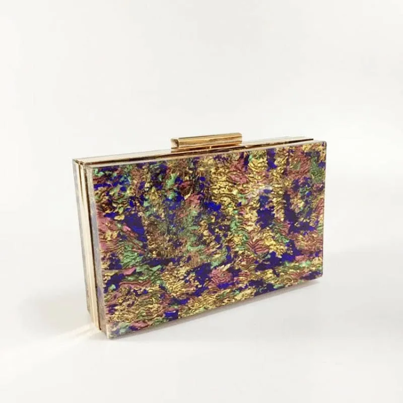 Colorful Womens Pearl Acrylic Dinner Clutch Bag with Gold Clasp