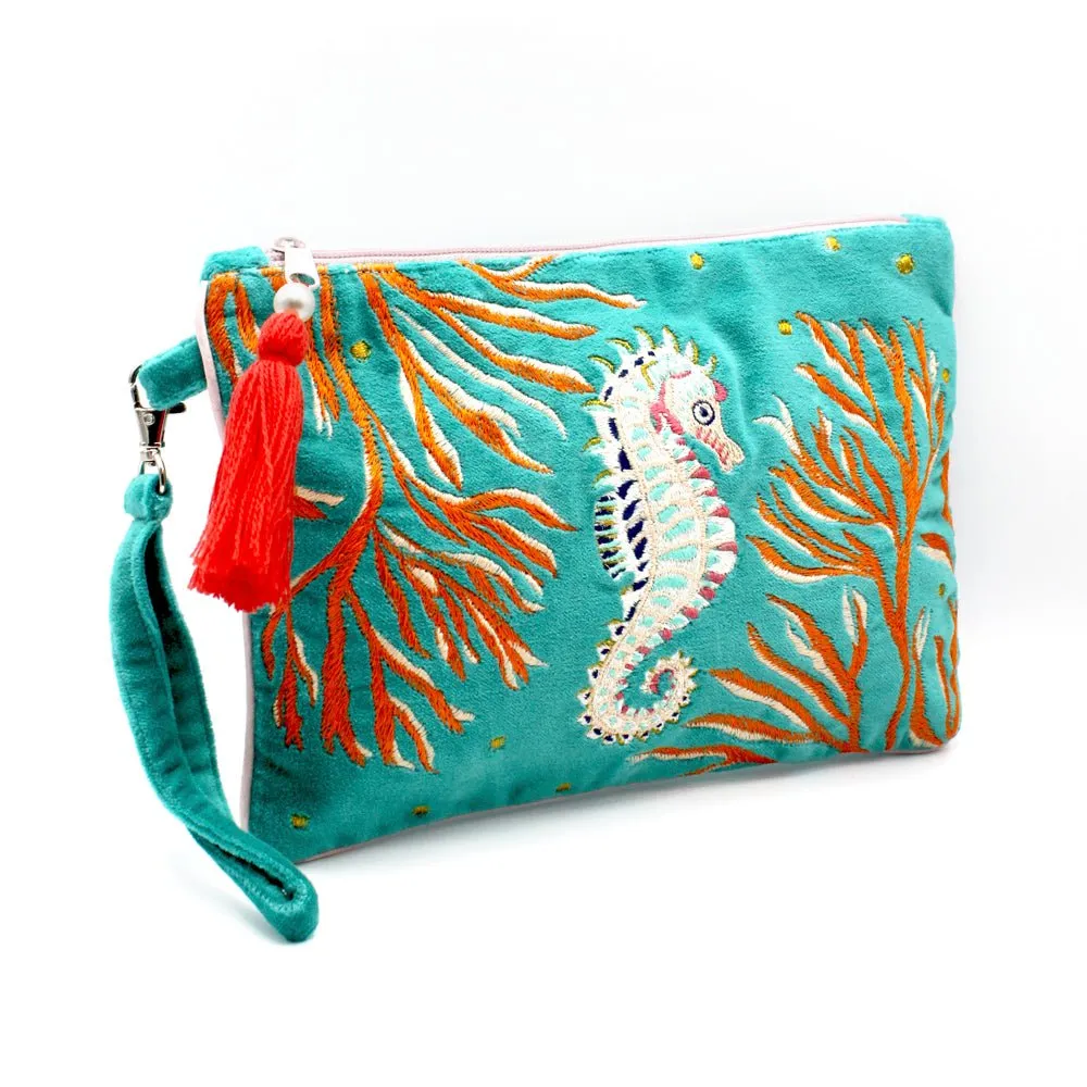 Coral Seahorse Clutch Bag