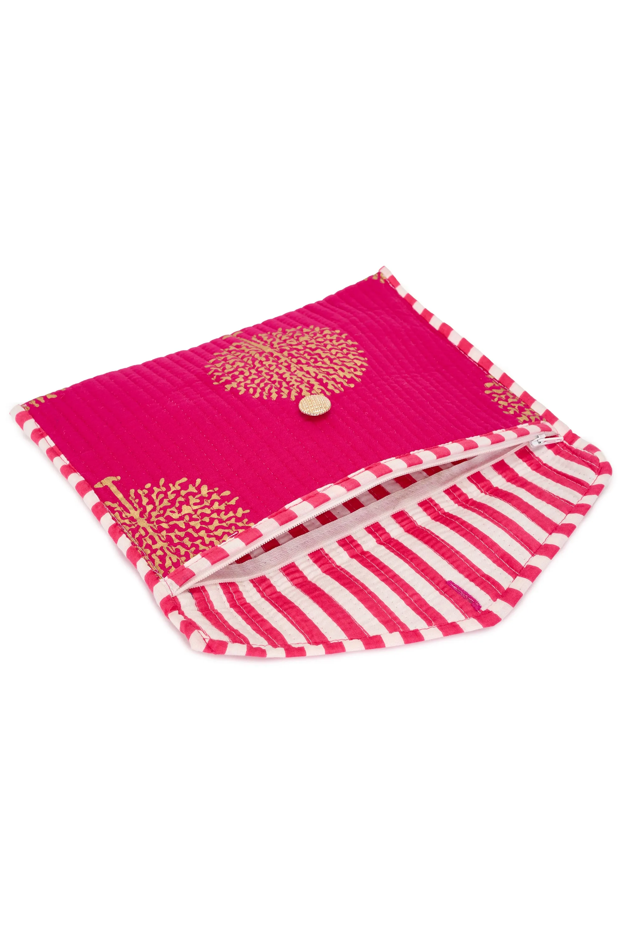 Cotton Clutch Bag In Fuschia & Gold