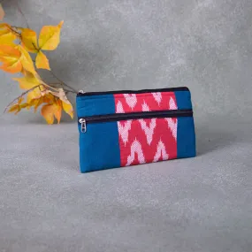 Cotton Multizip Purse Blue with Red White zig zag Design