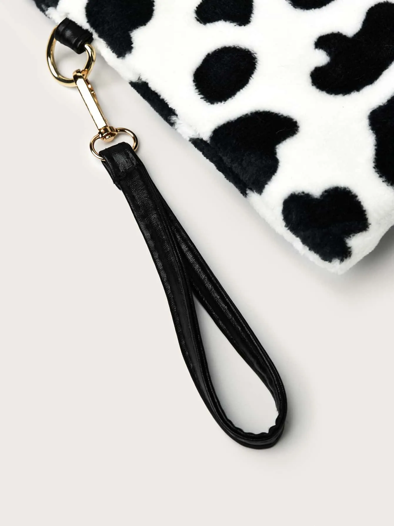 Cow Pattern Fuzzy Clutch Bag