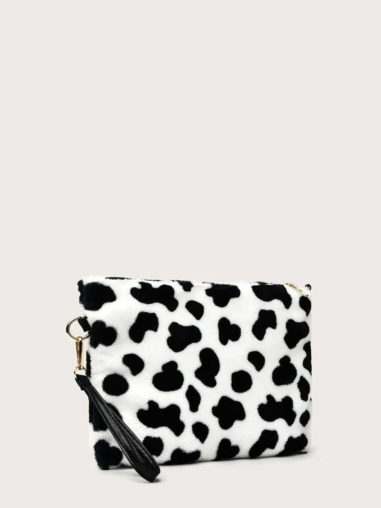 Cow Pattern Fuzzy Clutch Bag