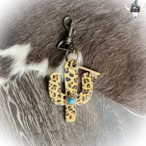 Cowhide Cactus Keychain- Cheetah Print