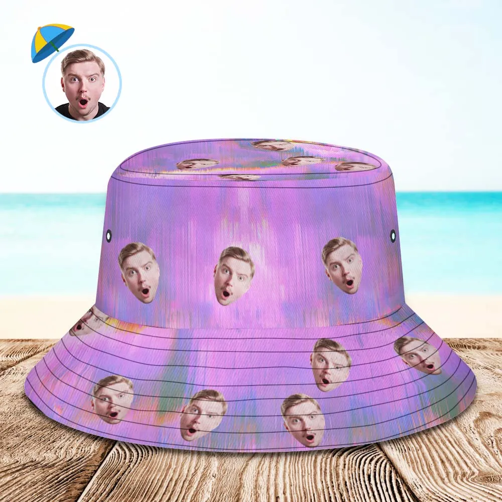 Custom Face Bucket Hat Unisex Personalised Hiking Beach Sports Hats Light Purple Abstract Texture