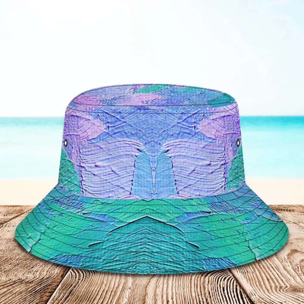 Custom Face Bucket Hat Unisex Personalised Wide Brim Outdoor Summer Hats Green and Purple Oil Painting Style