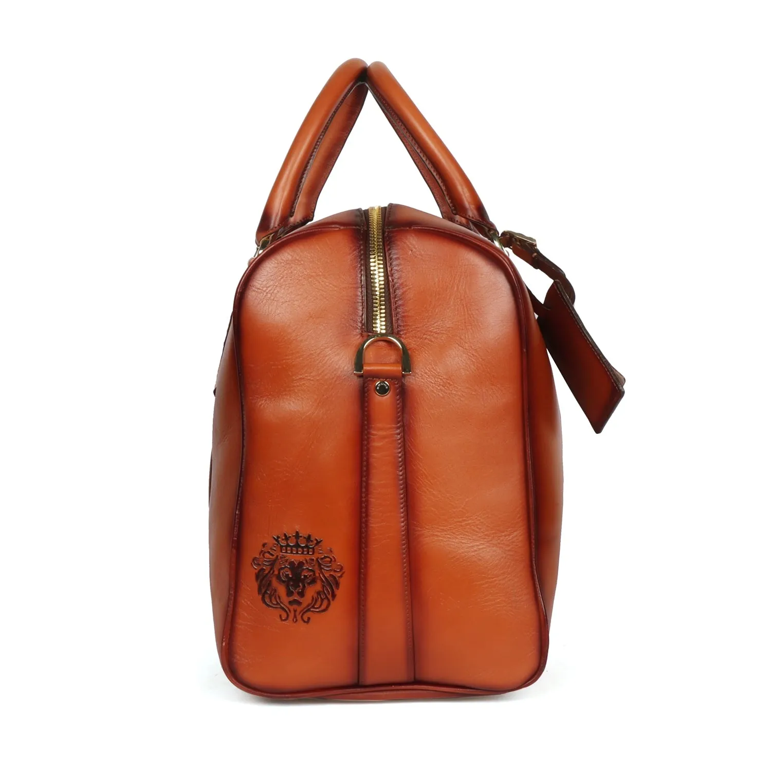 Customized 'VP' Metal Initial Handmade Tan Leather Duffle Bag With Bag Tag By Brune & Bareskin