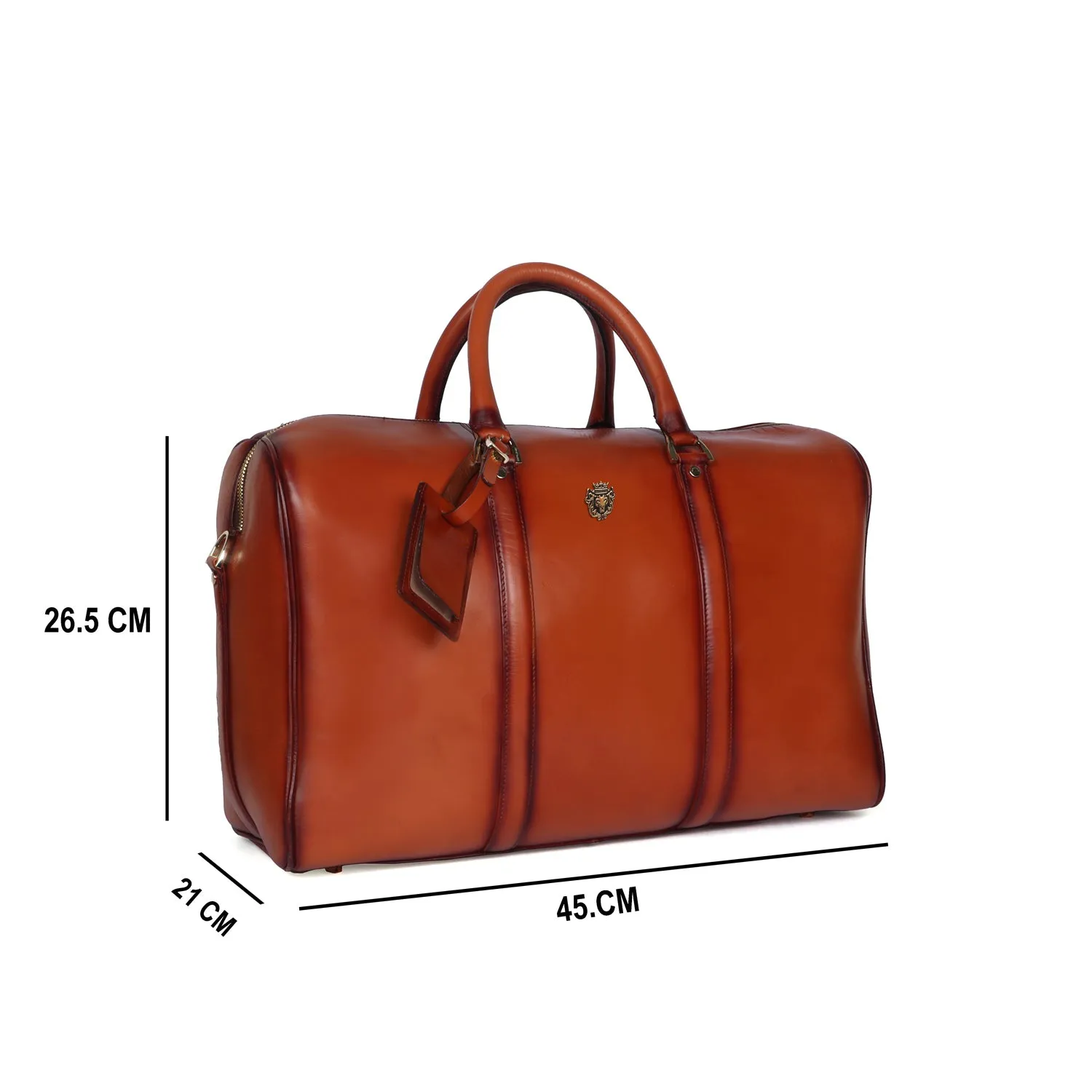 Customized 'VP' Metal Initial Handmade Tan Leather Duffle Bag With Bag Tag By Brune & Bareskin