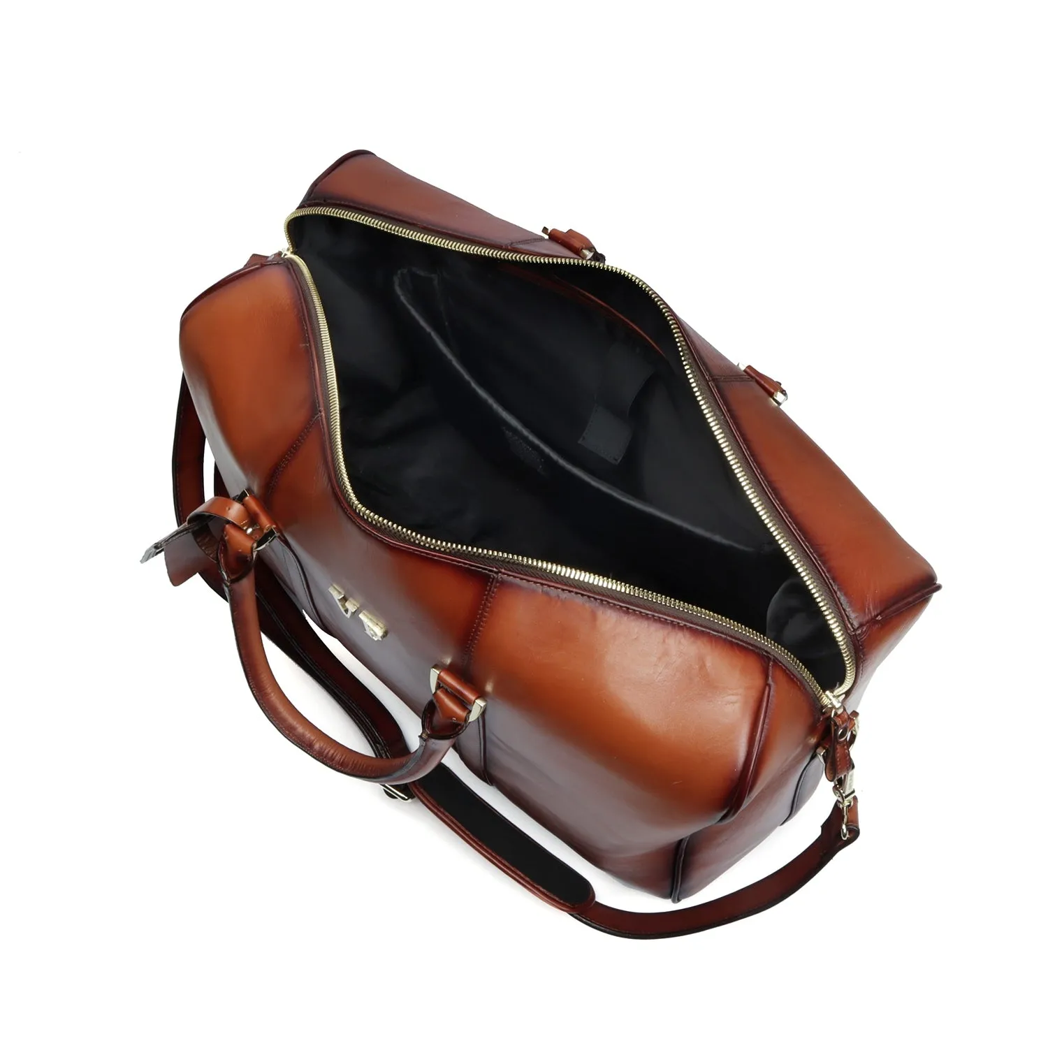 Customized 'VP' Metal Initial Handmade Tan Leather Duffle Bag With Bag Tag By Brune & Bareskin