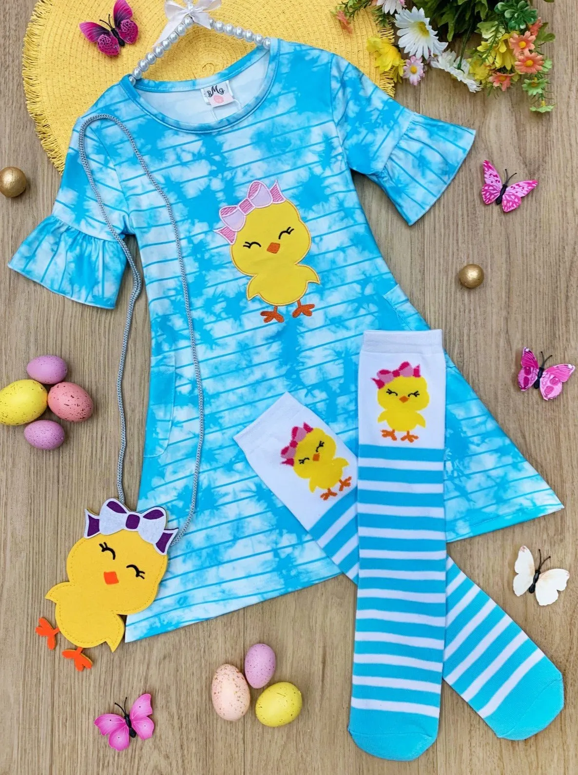 Cute Chickadee Easter Dress, Socks, and Purse Set