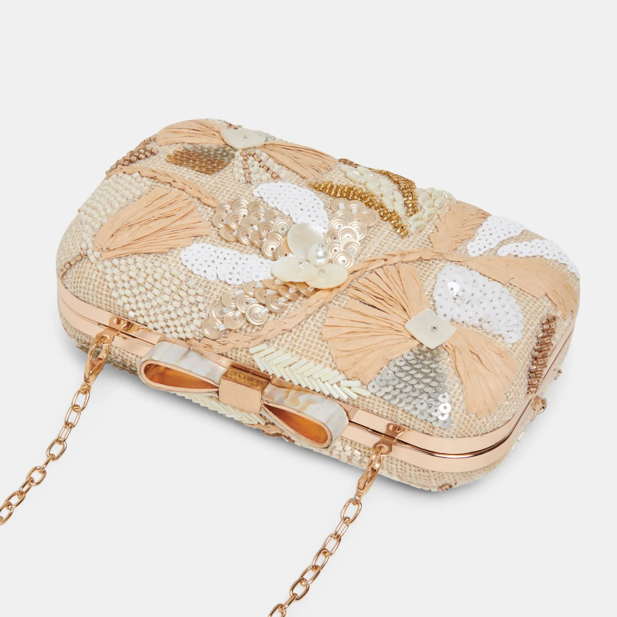 DAISY CLUTCH NATURAL MULTI BEADED