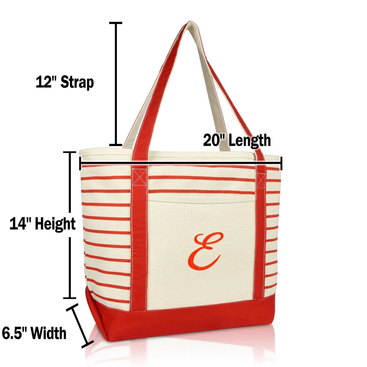 Dalix Striped E-Initial Tote Bag Womens Ballent Letter E