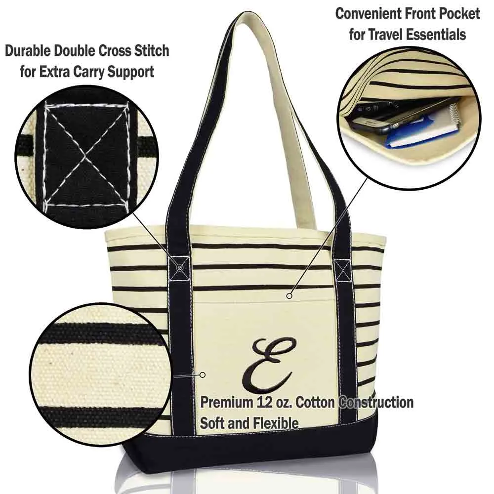 Dalix Striped E-Initial Tote Bag Womens Ballent Letter E