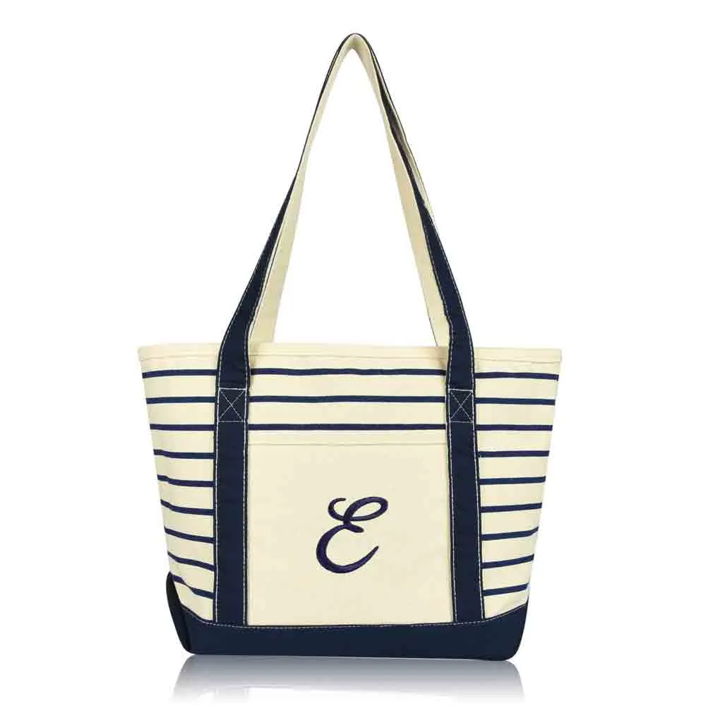 Dalix Striped E-Initial Tote Bag Womens Ballent Letter E