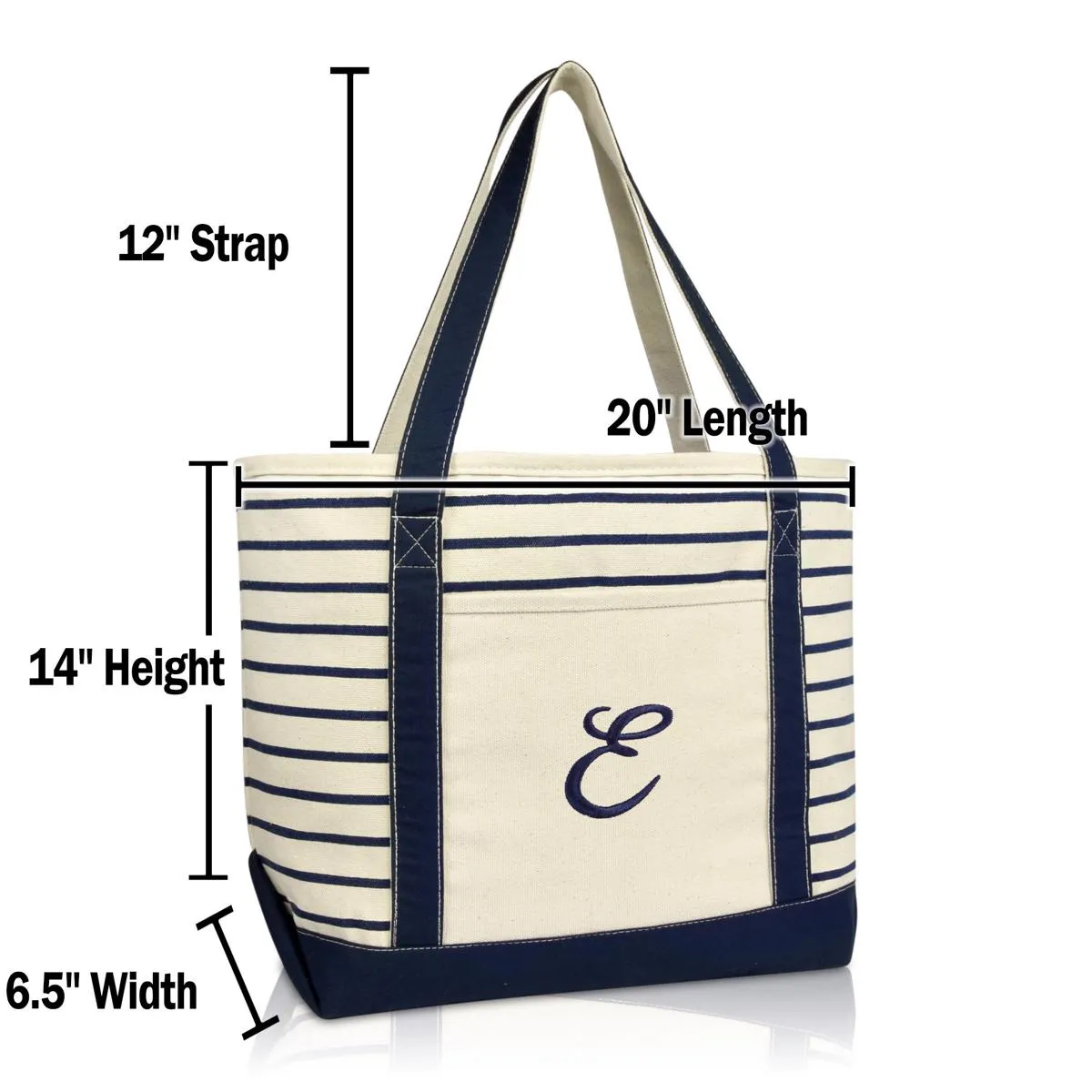 Dalix Striped E-Initial Tote Bag Womens Ballent Letter E