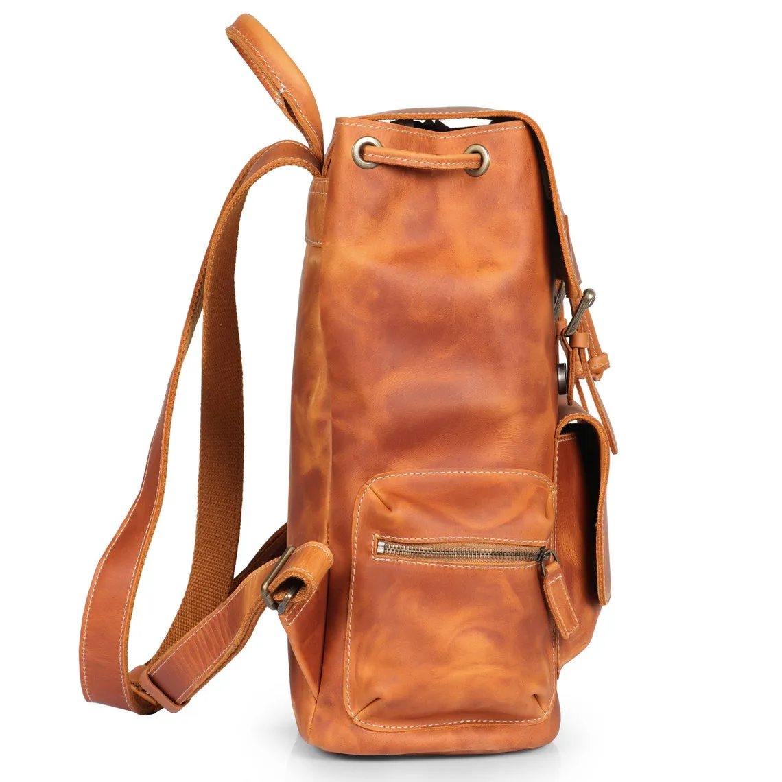 Dazzlo Handcrafted Top Grain Leather Laptop Backpack - Camel/Chestnut/Cinnamon - 15"