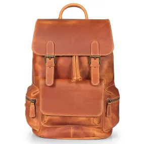 Dazzlo Handcrafted Top Grain Leather Laptop Backpack - Camel/Chestnut/Cinnamon - 15"