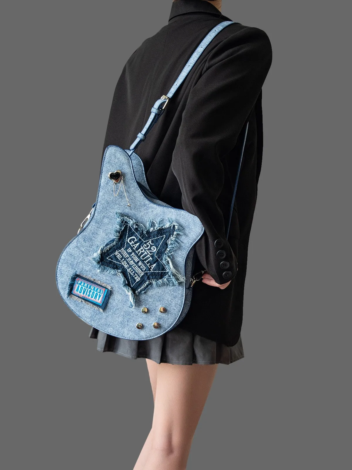 Denim Guitar Backpack Tassel Bass Crossbody Bag